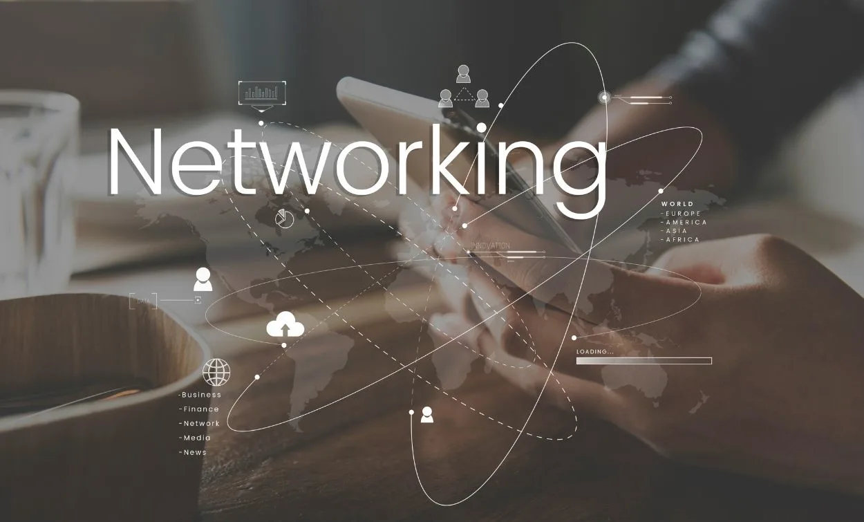 Networking concept with global connections, data flow, and IT infrastructure representing professional networking and hardware training in Bangalore